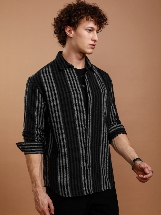 Highlander Men Black Striped Relaxed Fit Casual Shirt - Black - Image 6