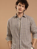 Highlander Men Grey Checked Slim Fit Casual Shirt - Grey - Image 1