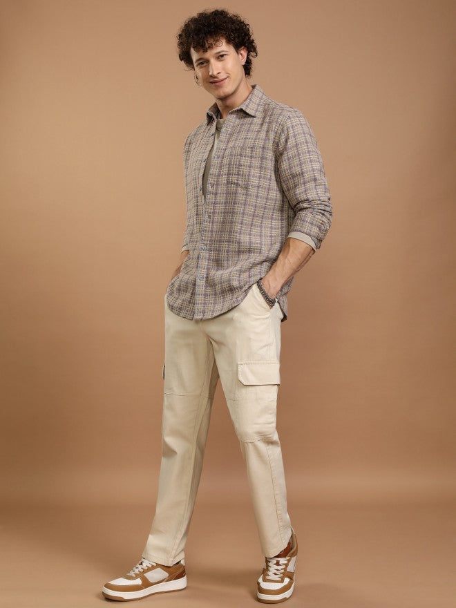 Highlander Men Grey Checked Slim Fit Casual Shirt - Grey - Image 2