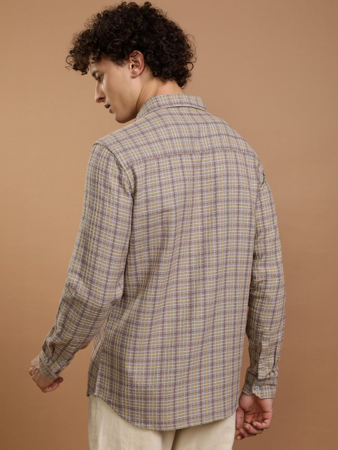Highlander Men Grey Checked Slim Fit Casual Shirt - Grey - Image 3