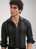 Highlander Men Black Striped Slim Fit Casual Shirt - Black - Image 1
