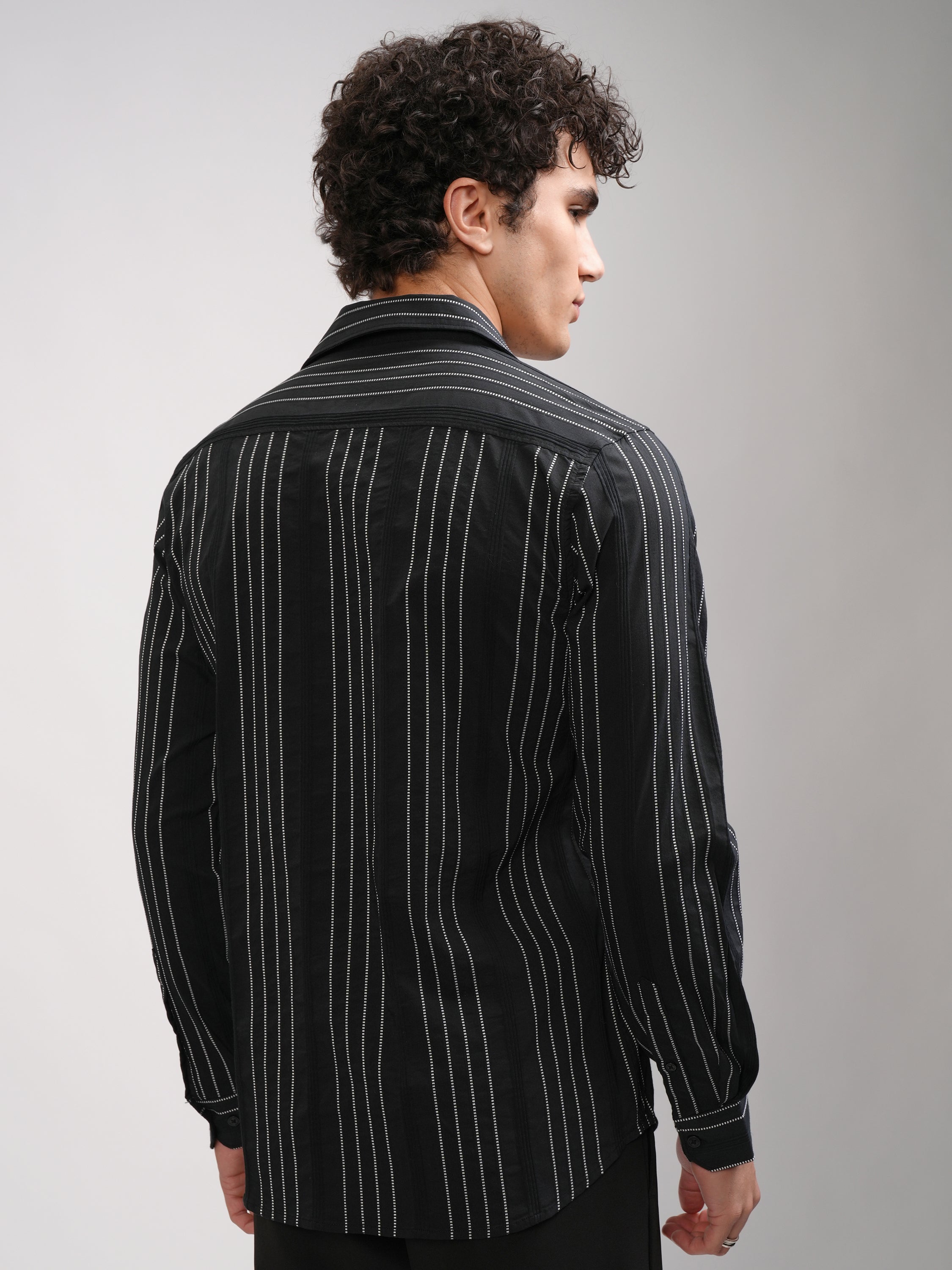 Highlander Men Black Striped Slim Fit Casual Shirt - Black - Image 3