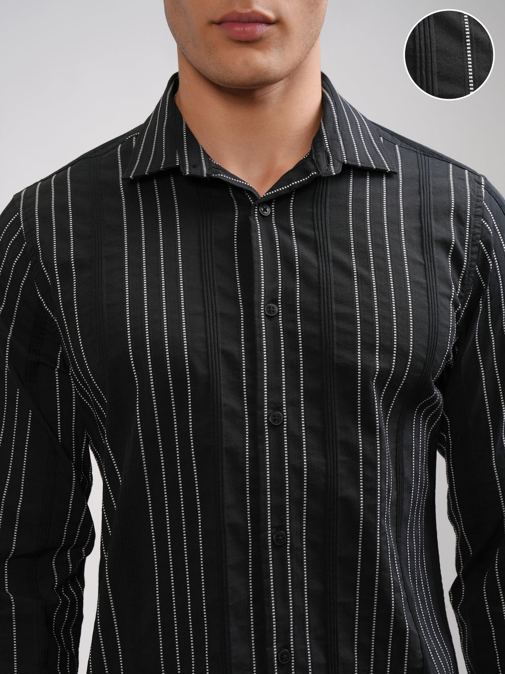 Highlander Men Black Striped Slim Fit Casual Shirt - Black - Image 5