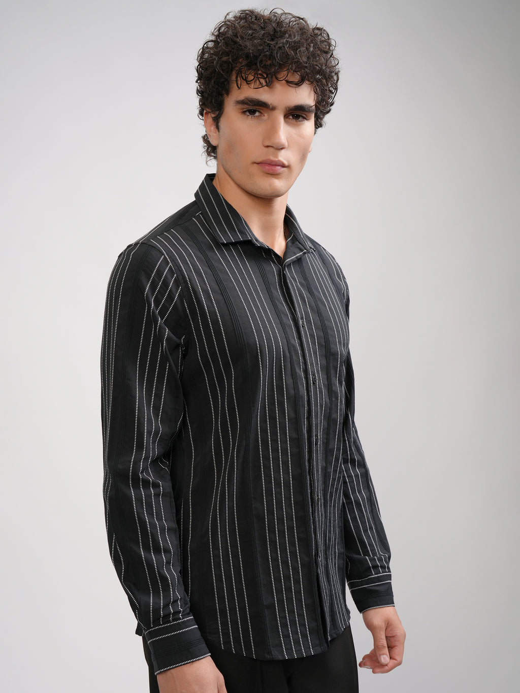 Highlander Men Black Striped Slim Fit Casual Shirt - Black - Image 6