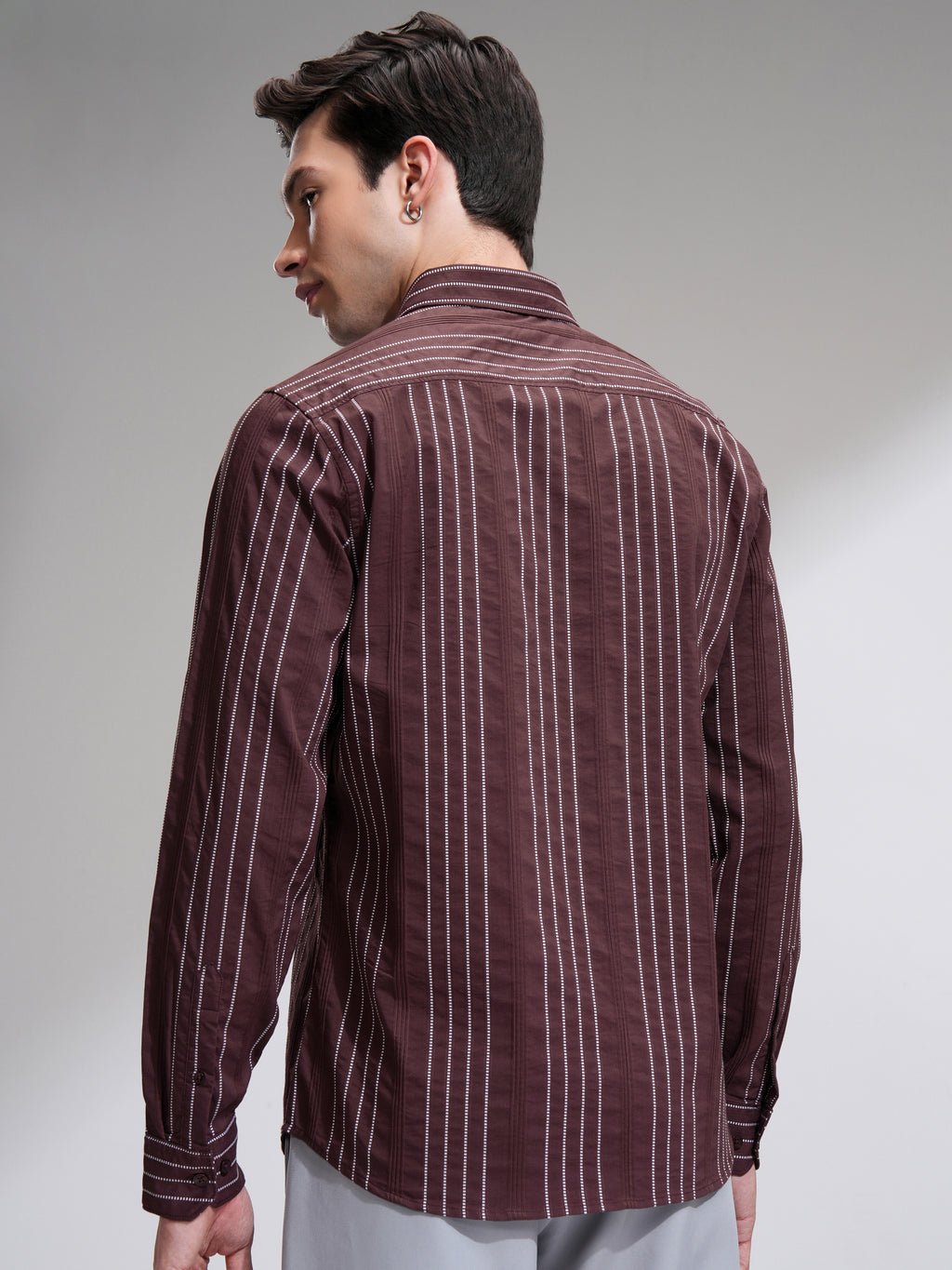 Highlander Men Maroon Striped Slim Fit Casual Shirt - Maroon - Image 3