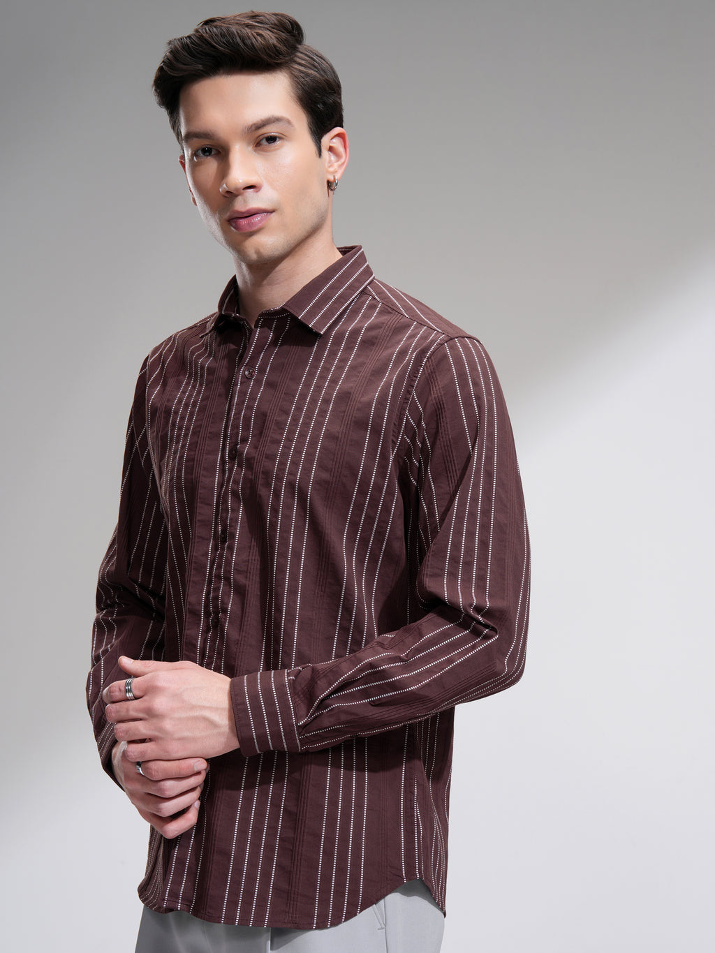 Highlander Men Maroon Striped Slim Fit Casual Shirt - Maroon - Image 4