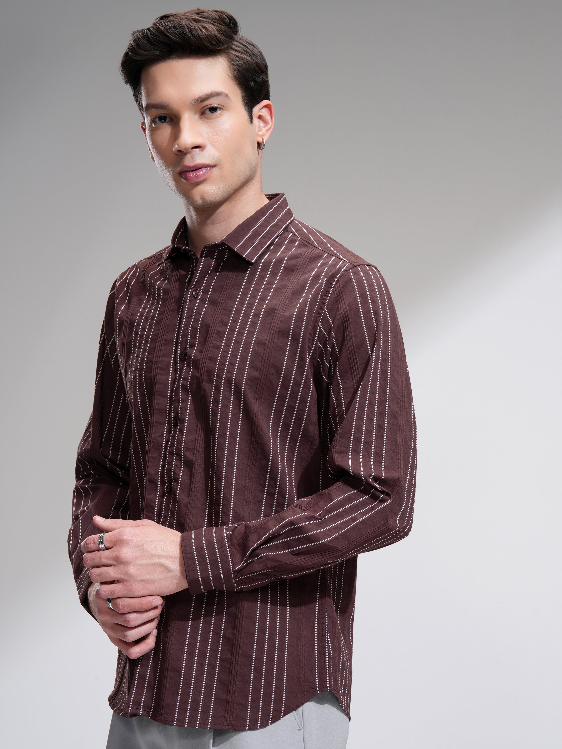 Highlander Men Maroon Striped Slim Fit Casual Shirt - Maroon - Image 4