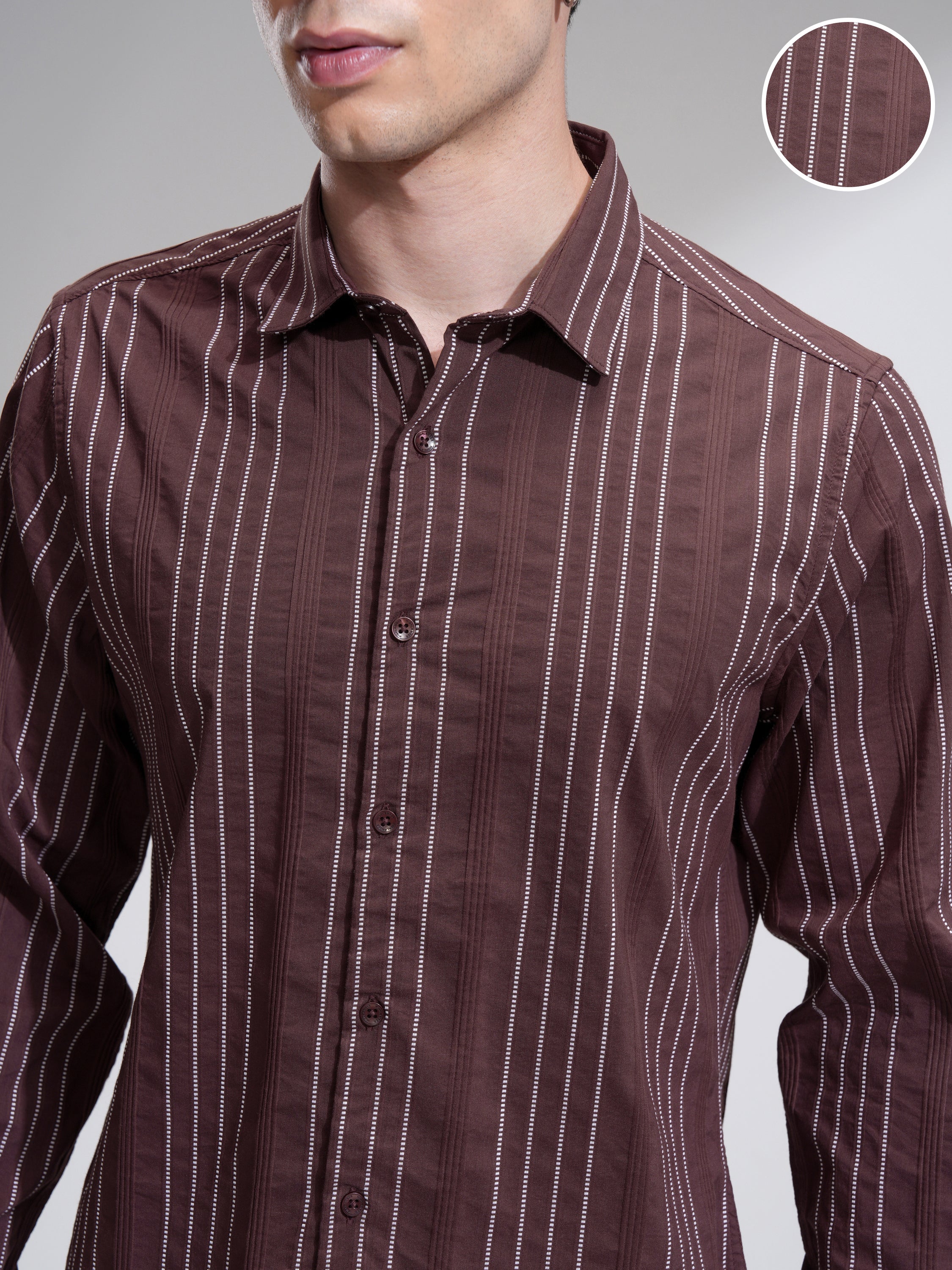 Highlander Men Maroon Striped Slim Fit Casual Shirt - Maroon - Image 5