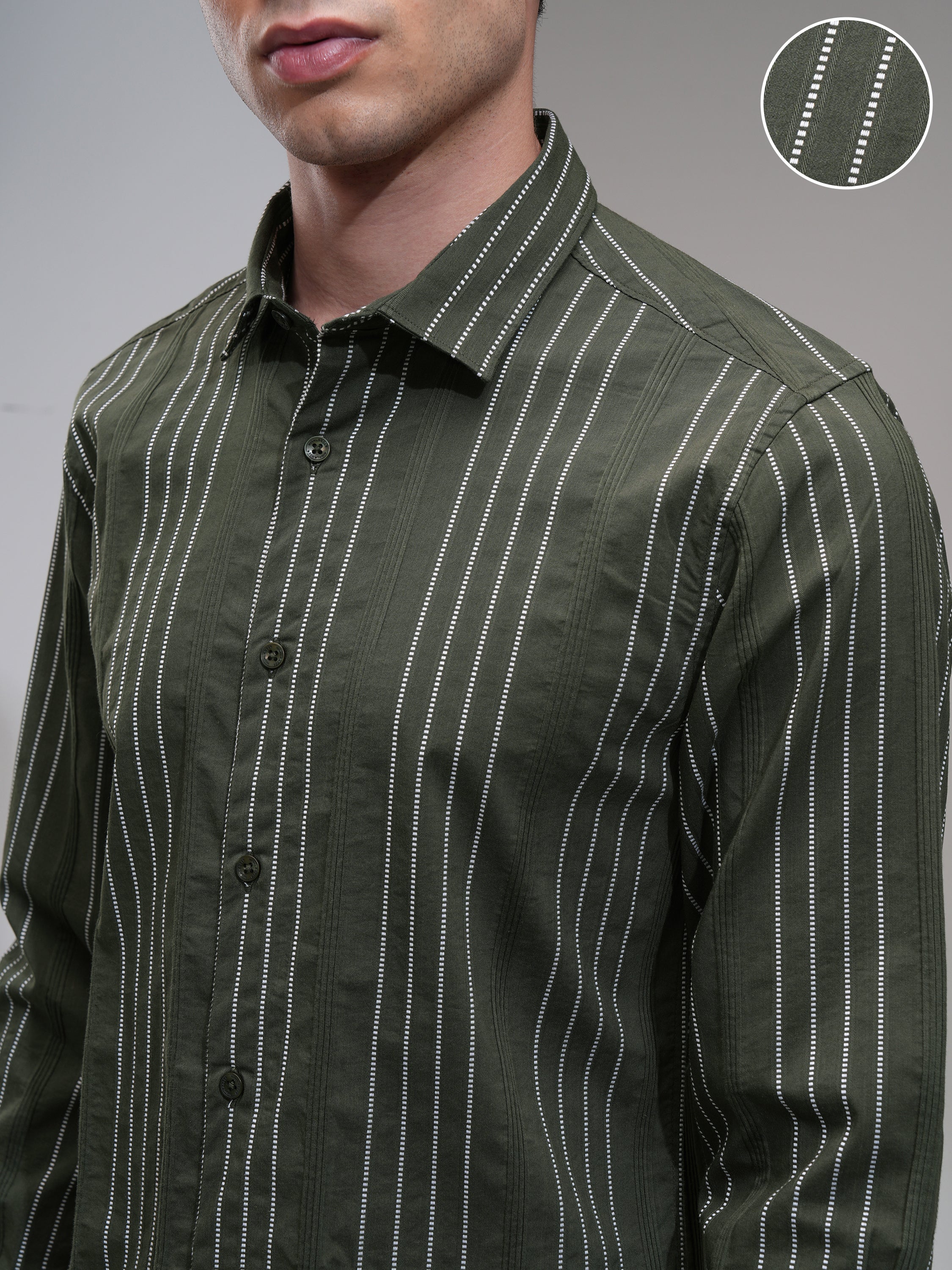 Highlander Men Green Striped Slim Fit Casual Shirt - Green - Image 5