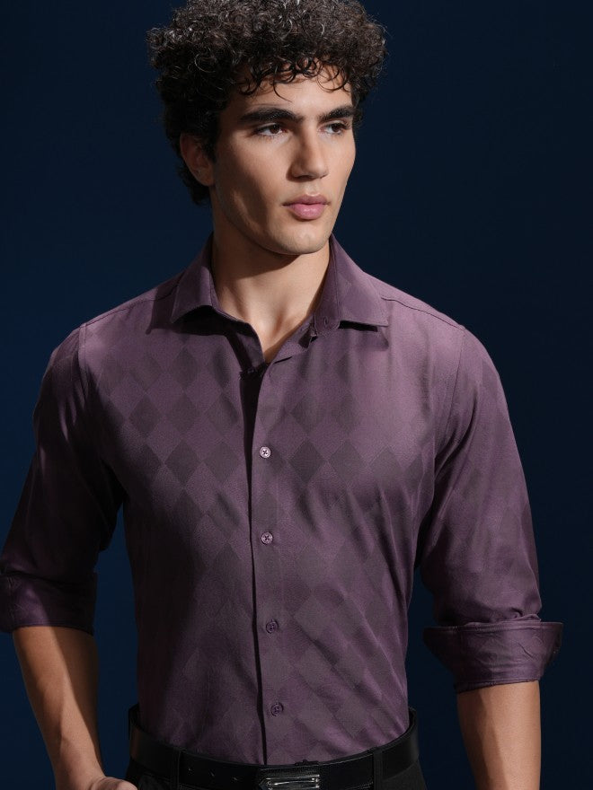 Highlander Men Mauve Printed Slim Fit Casual Shirt - Mauve - Image 1