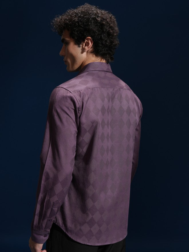 Highlander Men Mauve Printed Slim Fit Casual Shirt - Mauve - Image 3