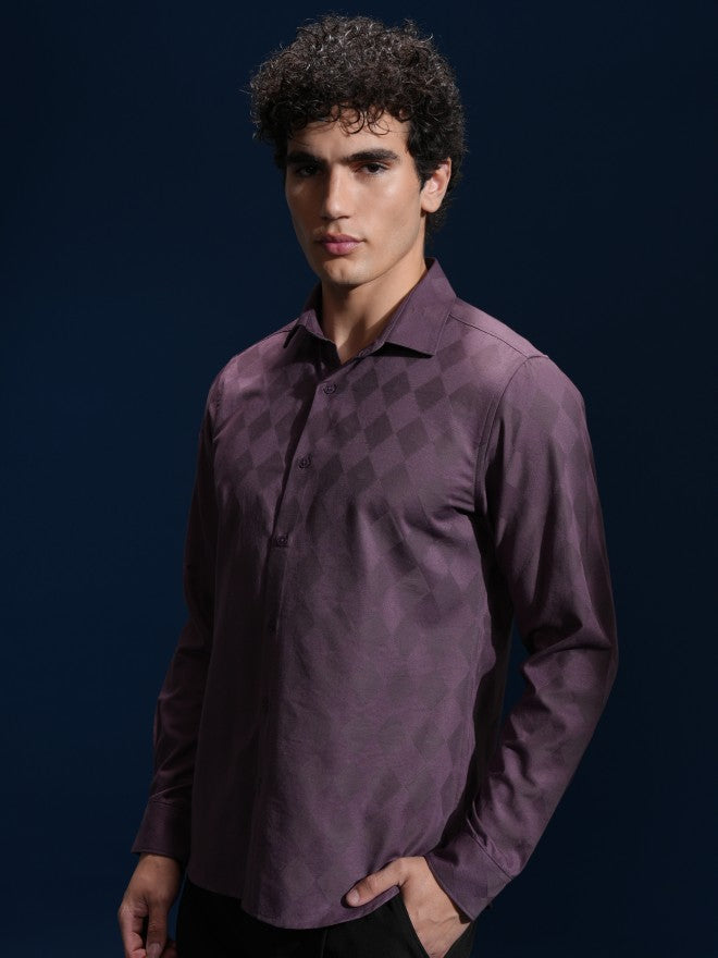 Highlander Men Mauve Printed Slim Fit Casual Shirt - Mauve - Image 4