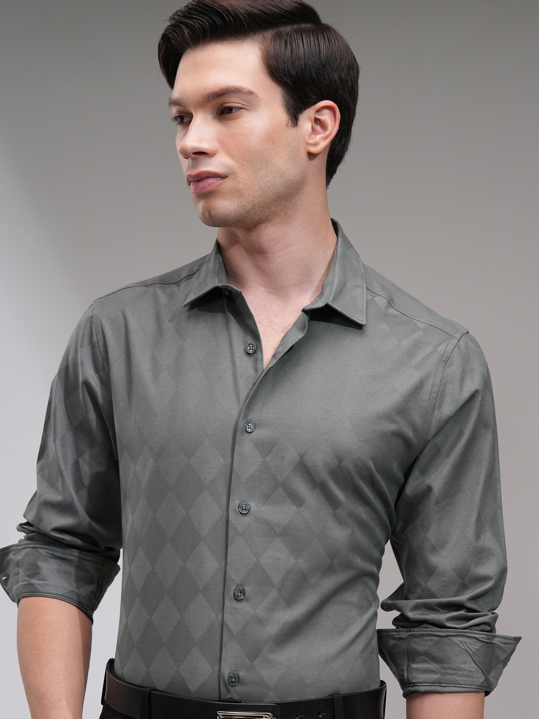 Highlander Men Grey Printed Slim Fit Casual Shirt - Grey - Image 1