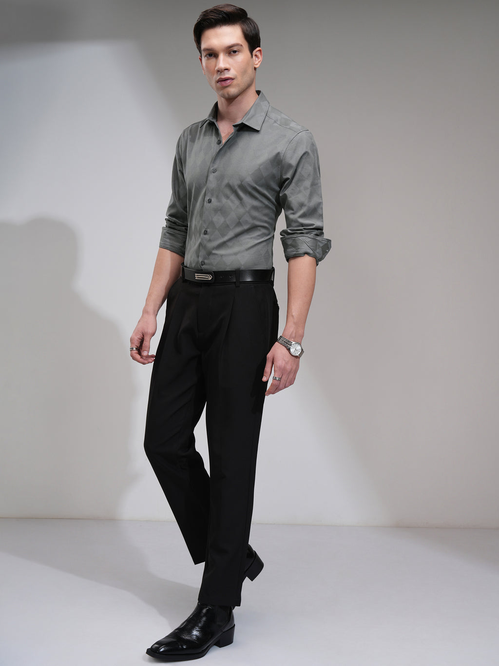 Highlander Men Grey Printed Slim Fit Casual Shirt - Grey - Image 2