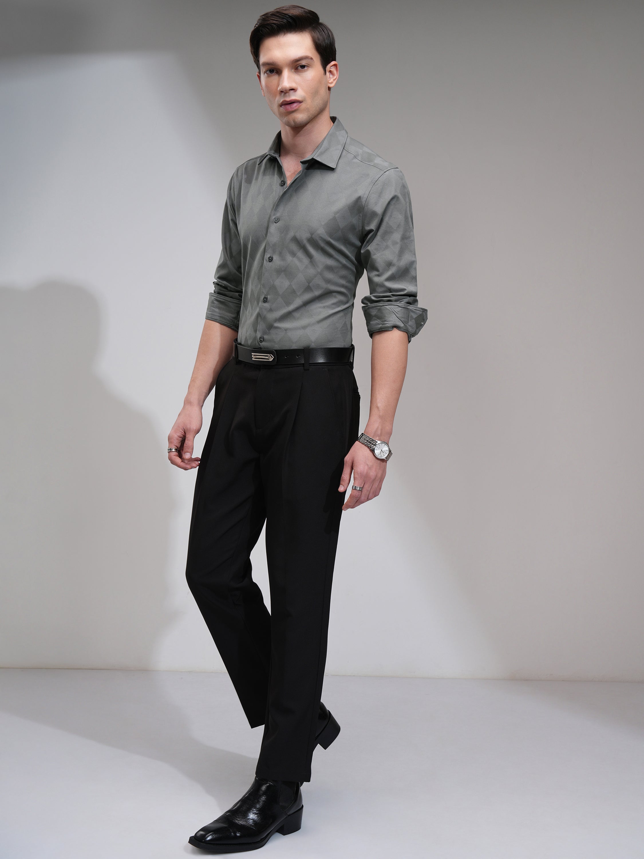 Highlander Men Grey Printed Slim Fit Casual Shirt - Grey - Image 2