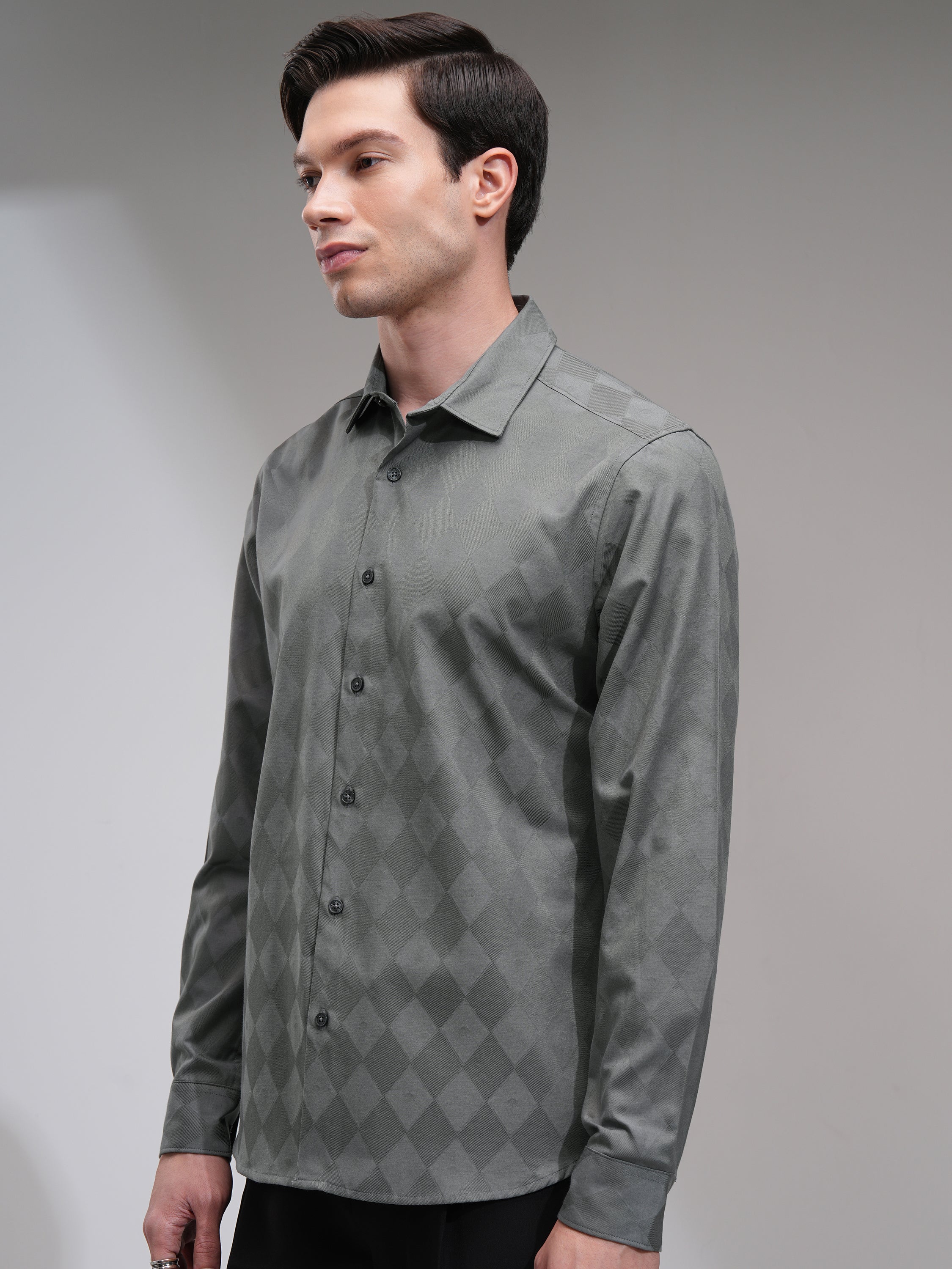 Highlander Men Grey Printed Slim Fit Casual Shirt - Grey - Image 4