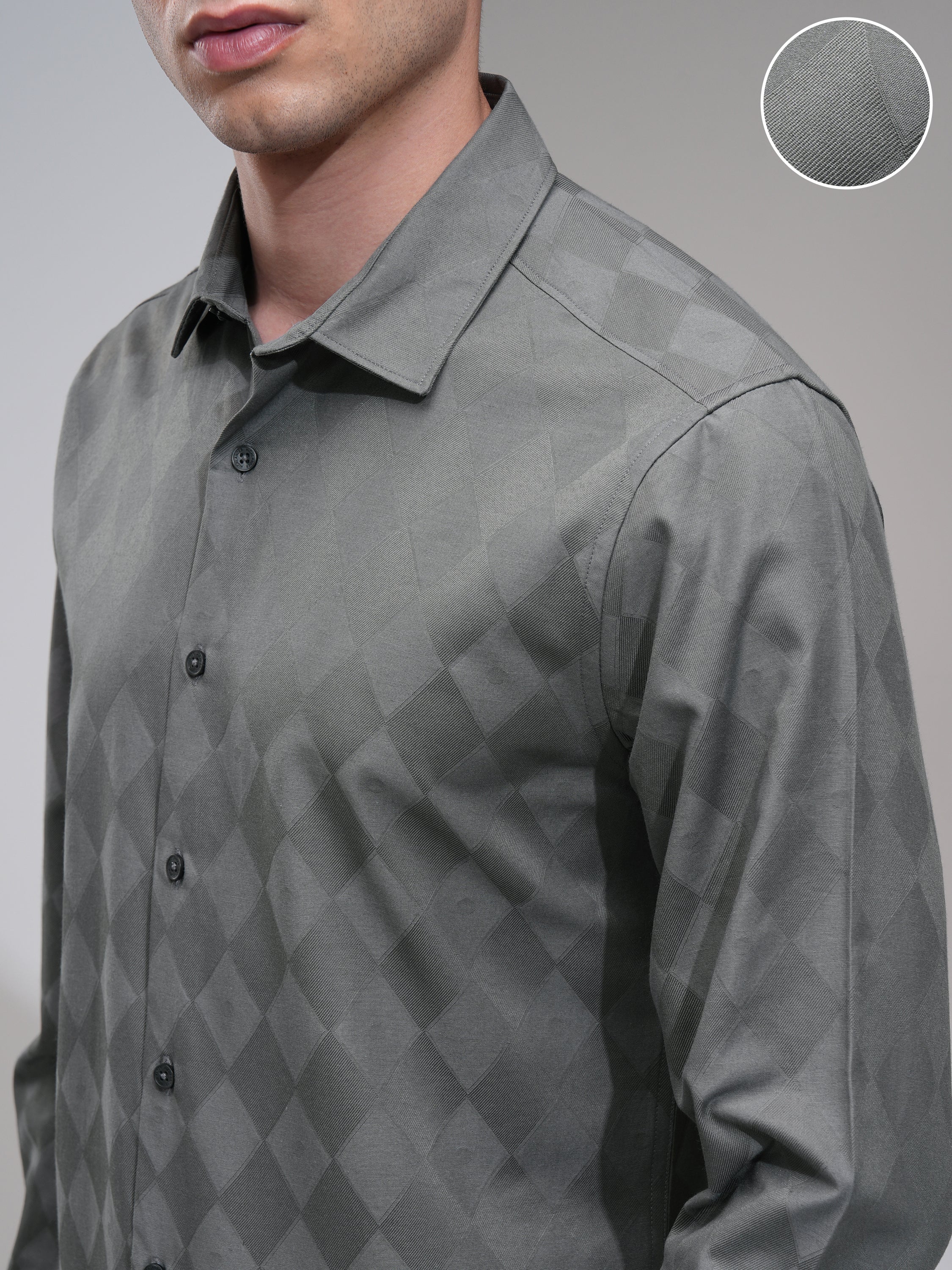 Highlander Men Grey Printed Slim Fit Casual Shirt - Grey - Image 5