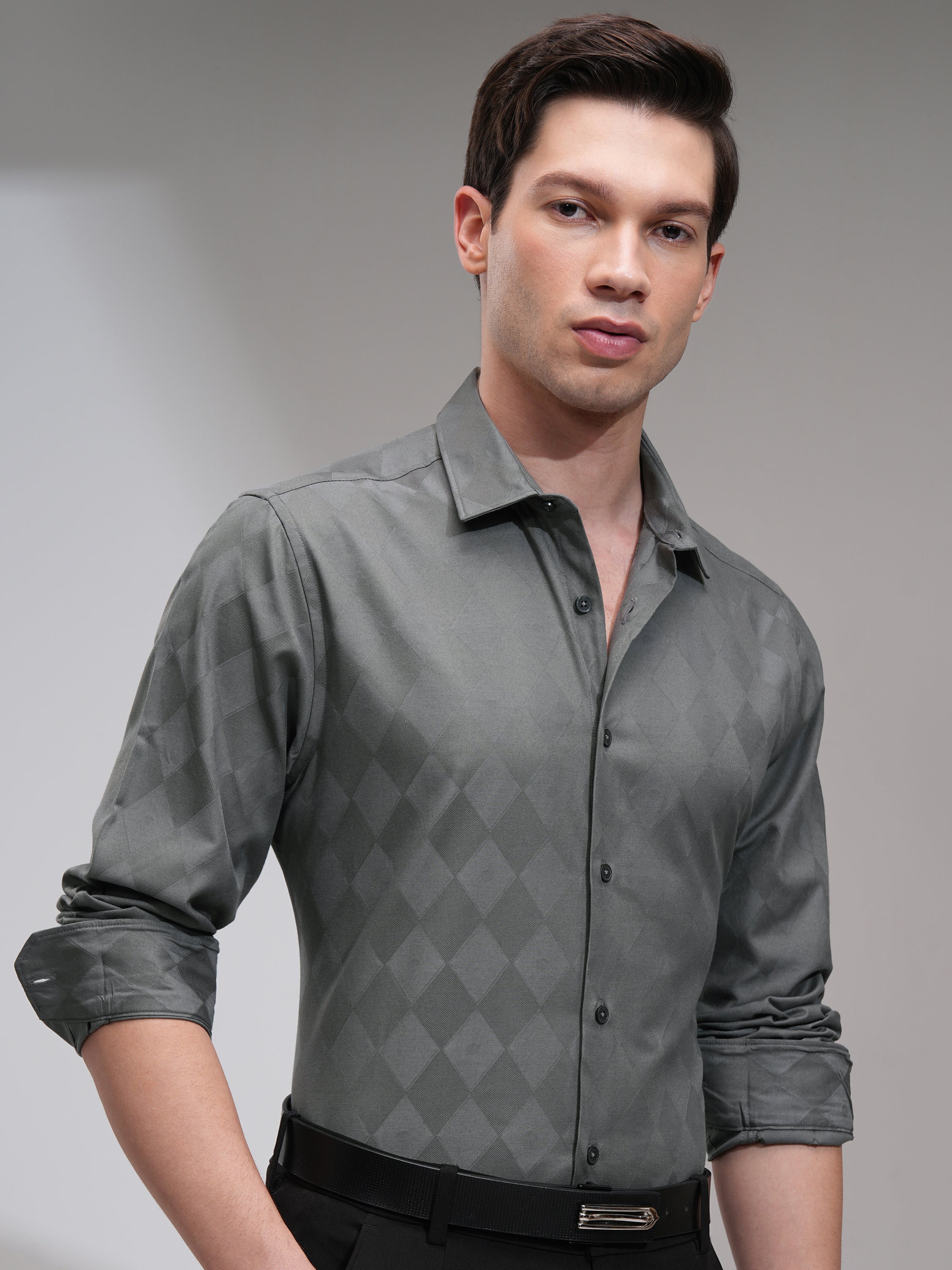 Highlander Men Grey Printed Slim Fit Casual Shirt - Grey - Image 6