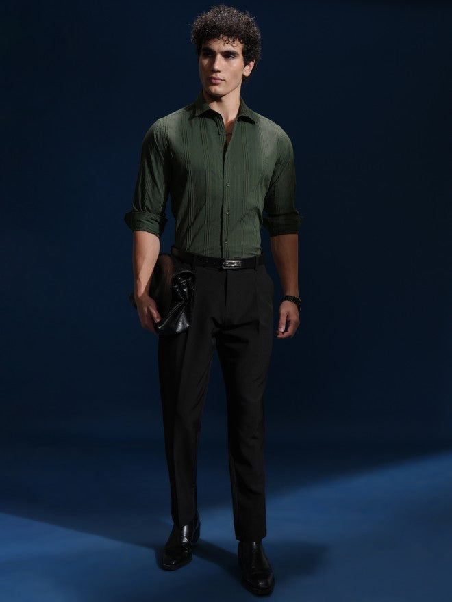 Highlander Men Green Striped Slim Fit Casual Shirt - Green - Image 2