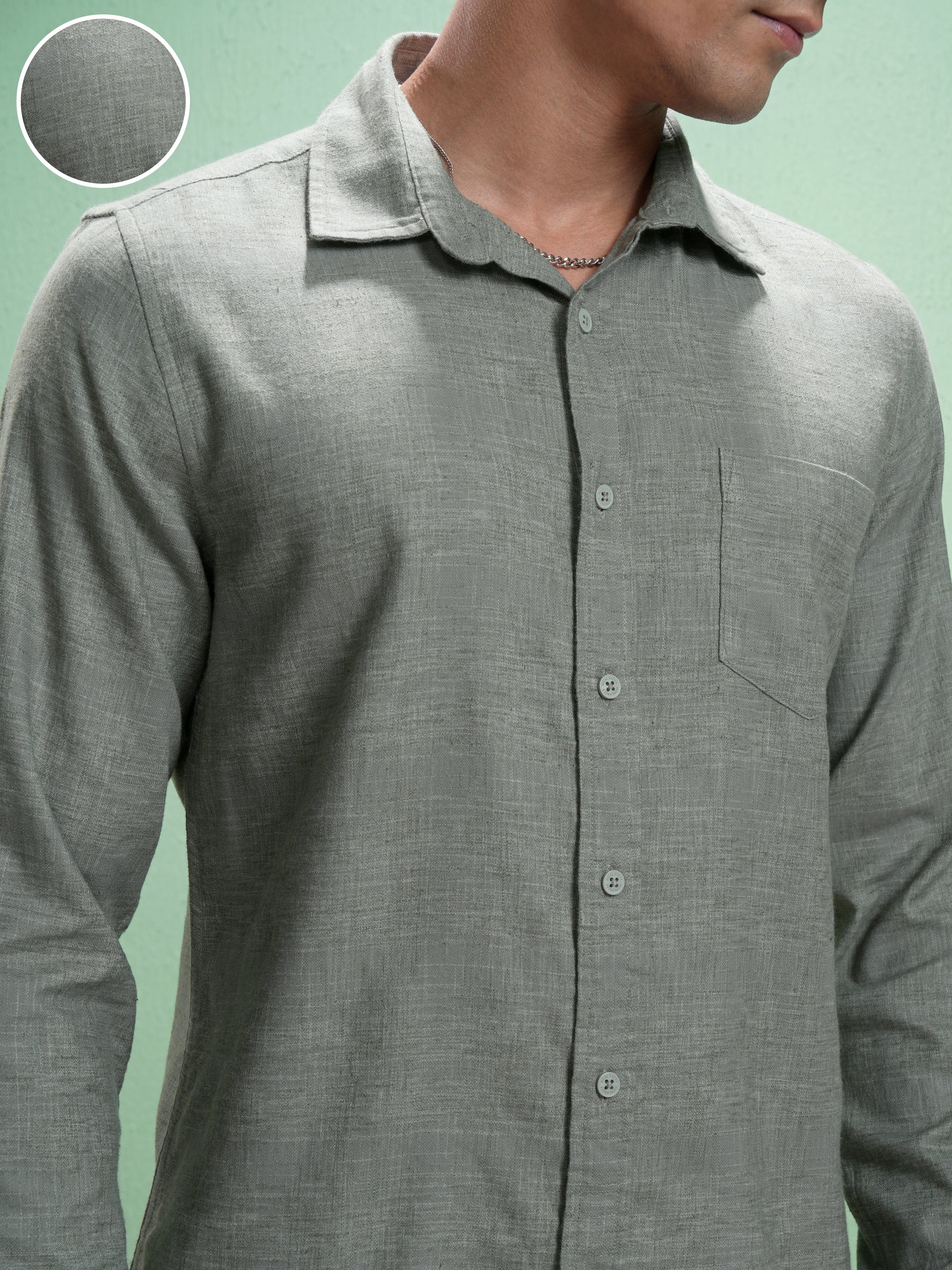 Highlander Men Olive Solid Slim Fit Casual Shirt - Olive - Image 5