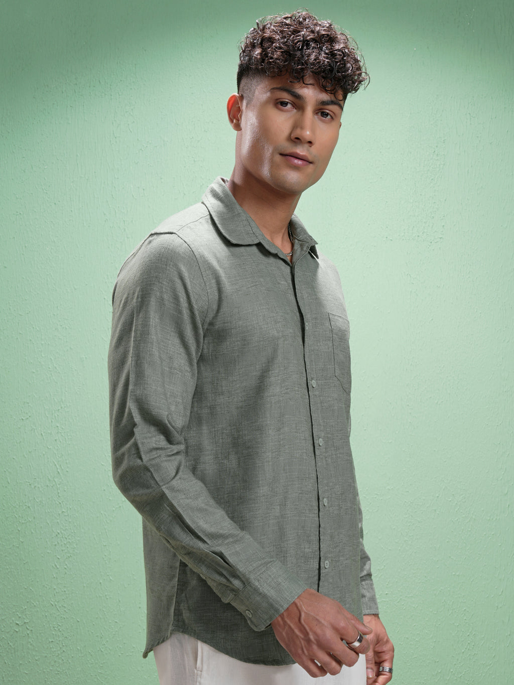 Highlander Men Olive Solid Slim Fit Casual Shirt - Olive - Image 6