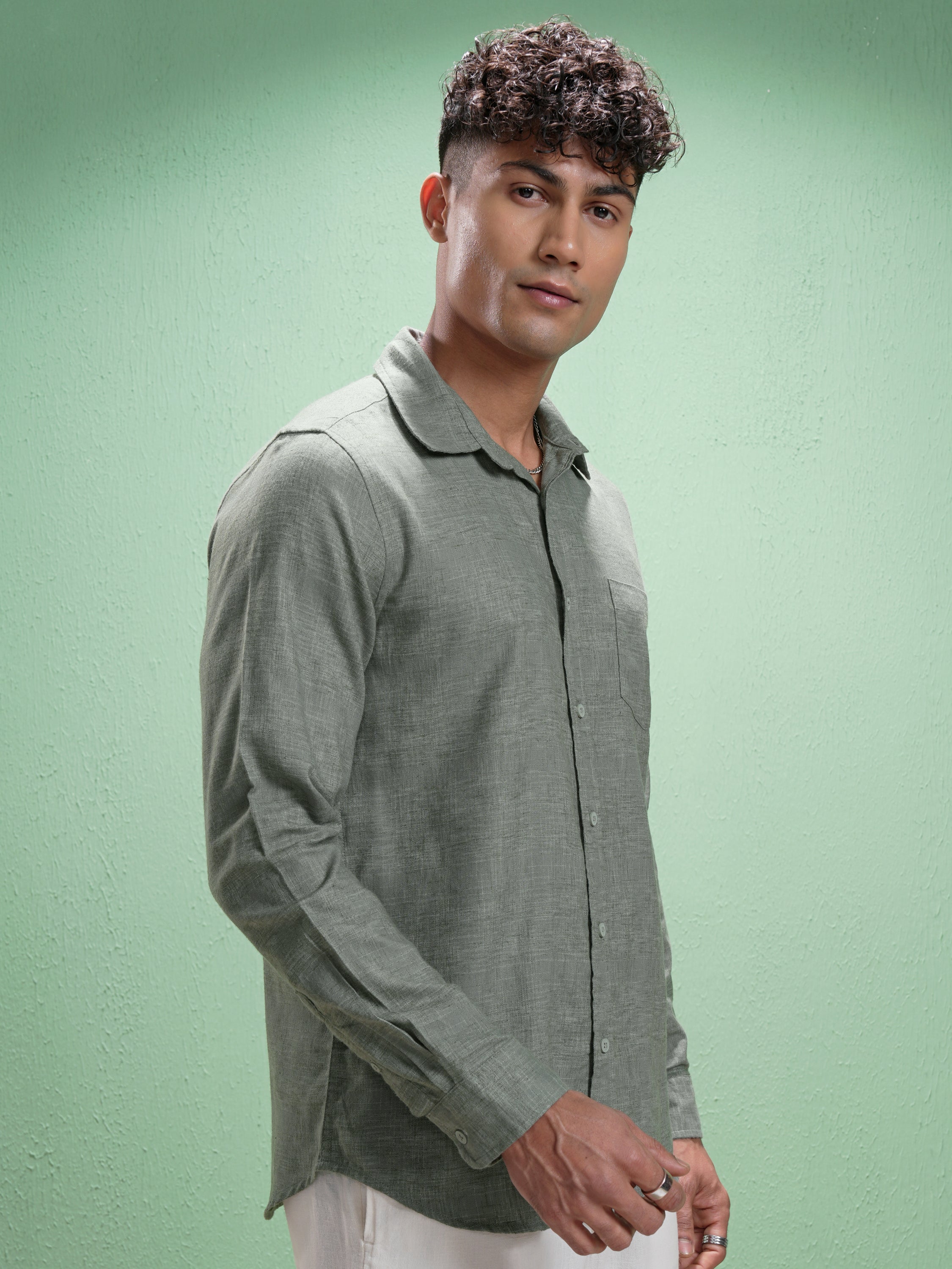 Highlander Men Olive Solid Slim Fit Casual Shirt - Olive - Image 6