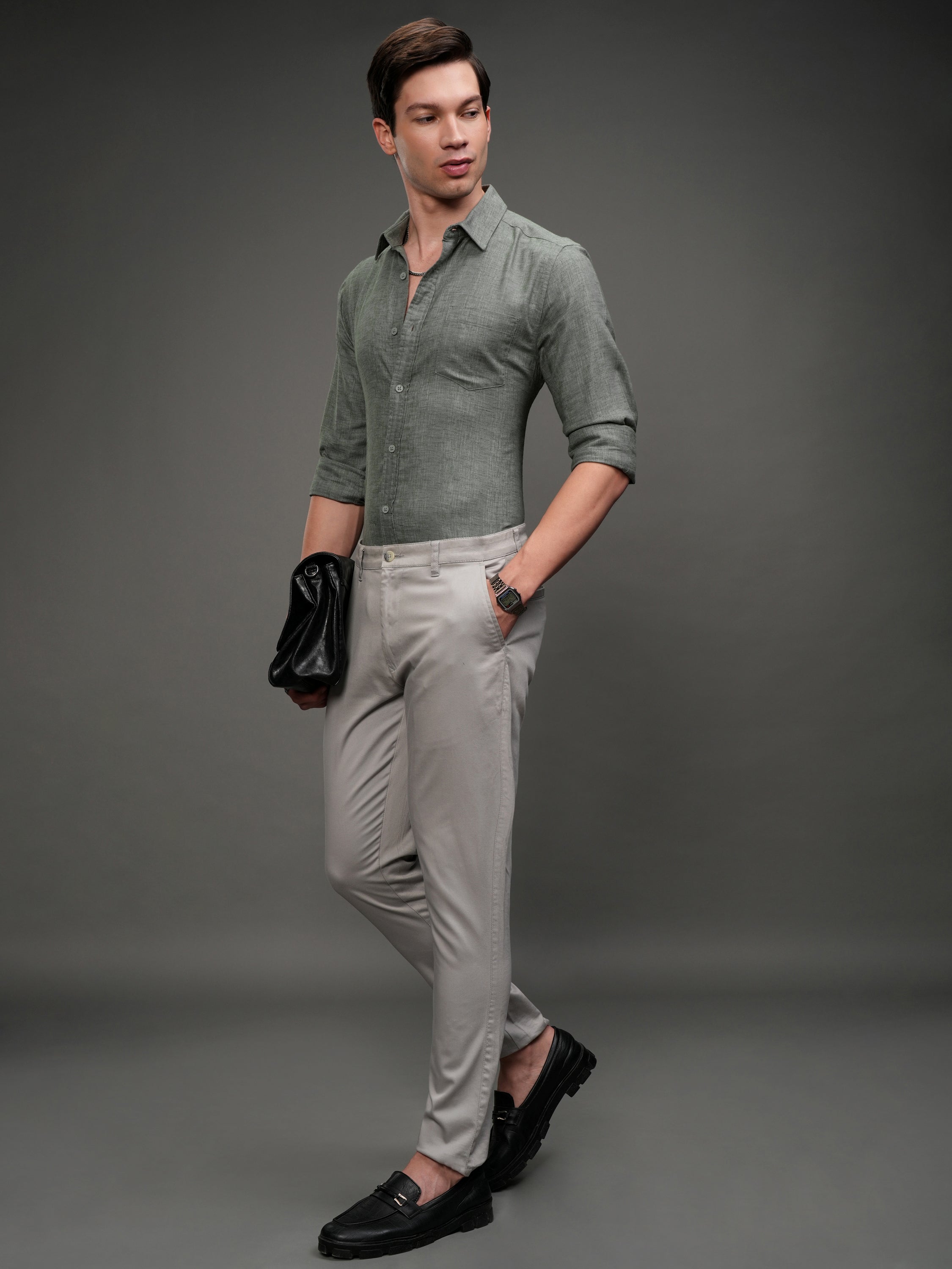 Highlander Men Olive Solid Slim Fit Casual Shirt - Olive - Image 2
