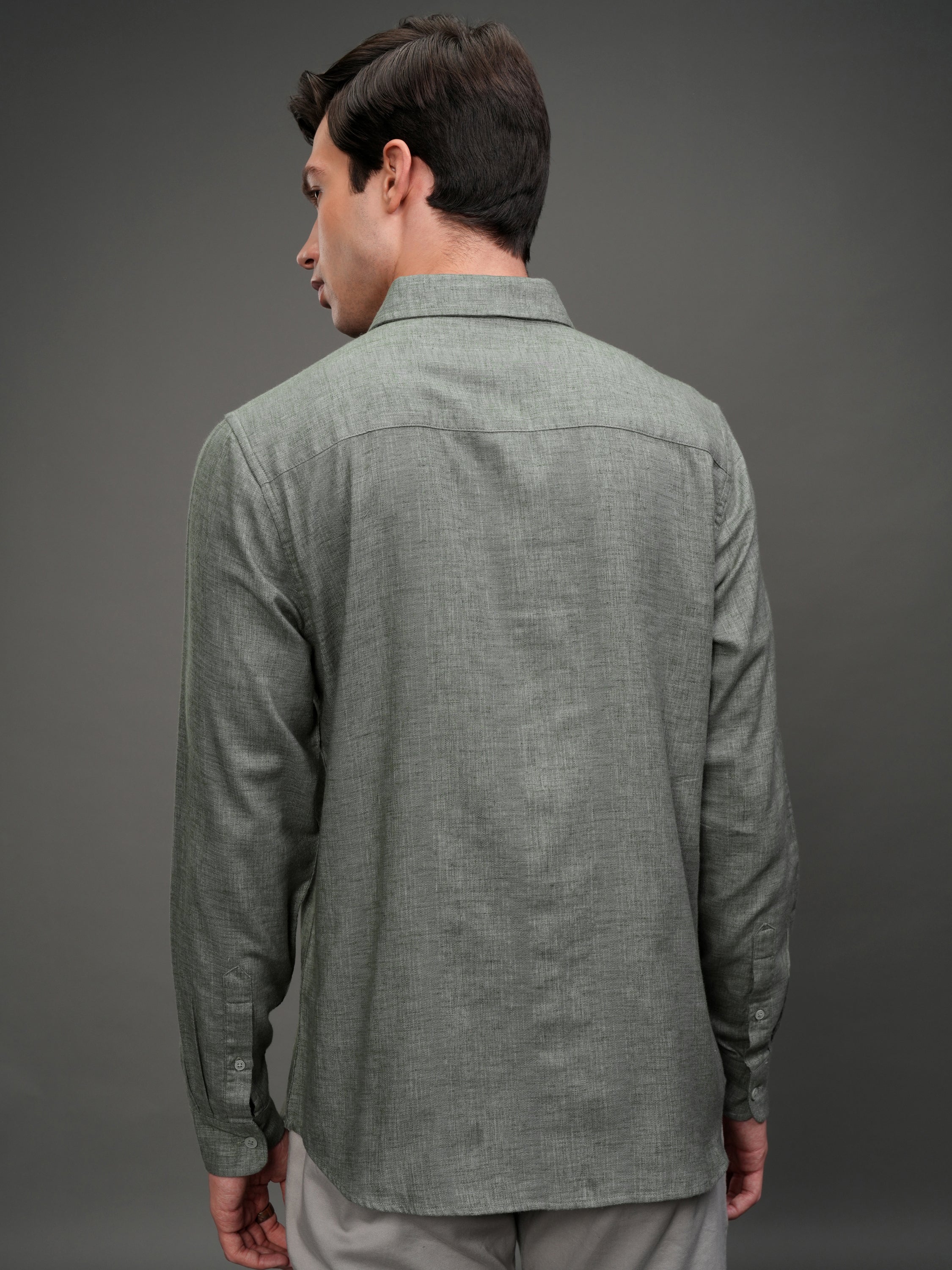 Highlander Men Olive Solid Slim Fit Casual Shirt - Olive - Image 3