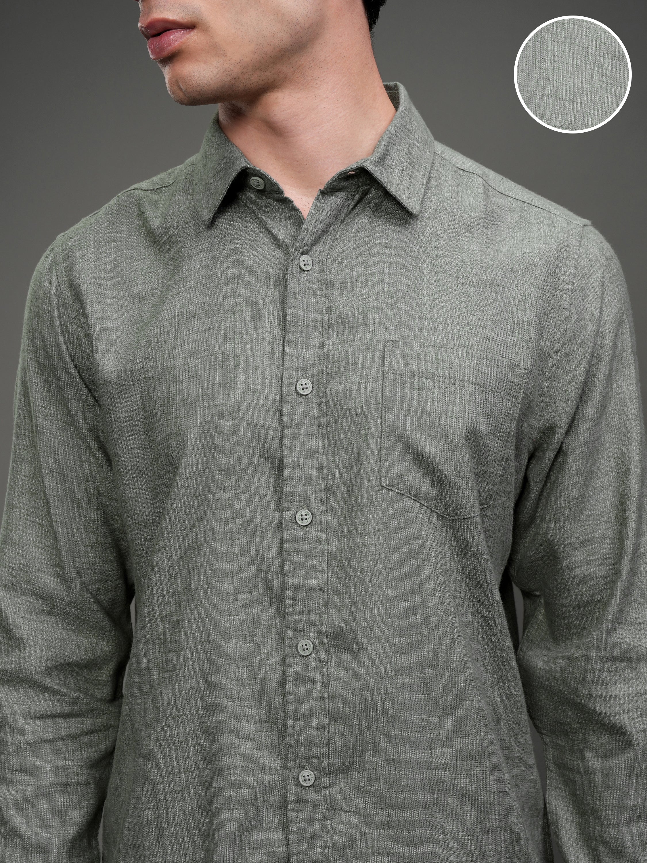 Highlander Men Olive Solid Slim Fit Casual Shirt - Olive - Image 5