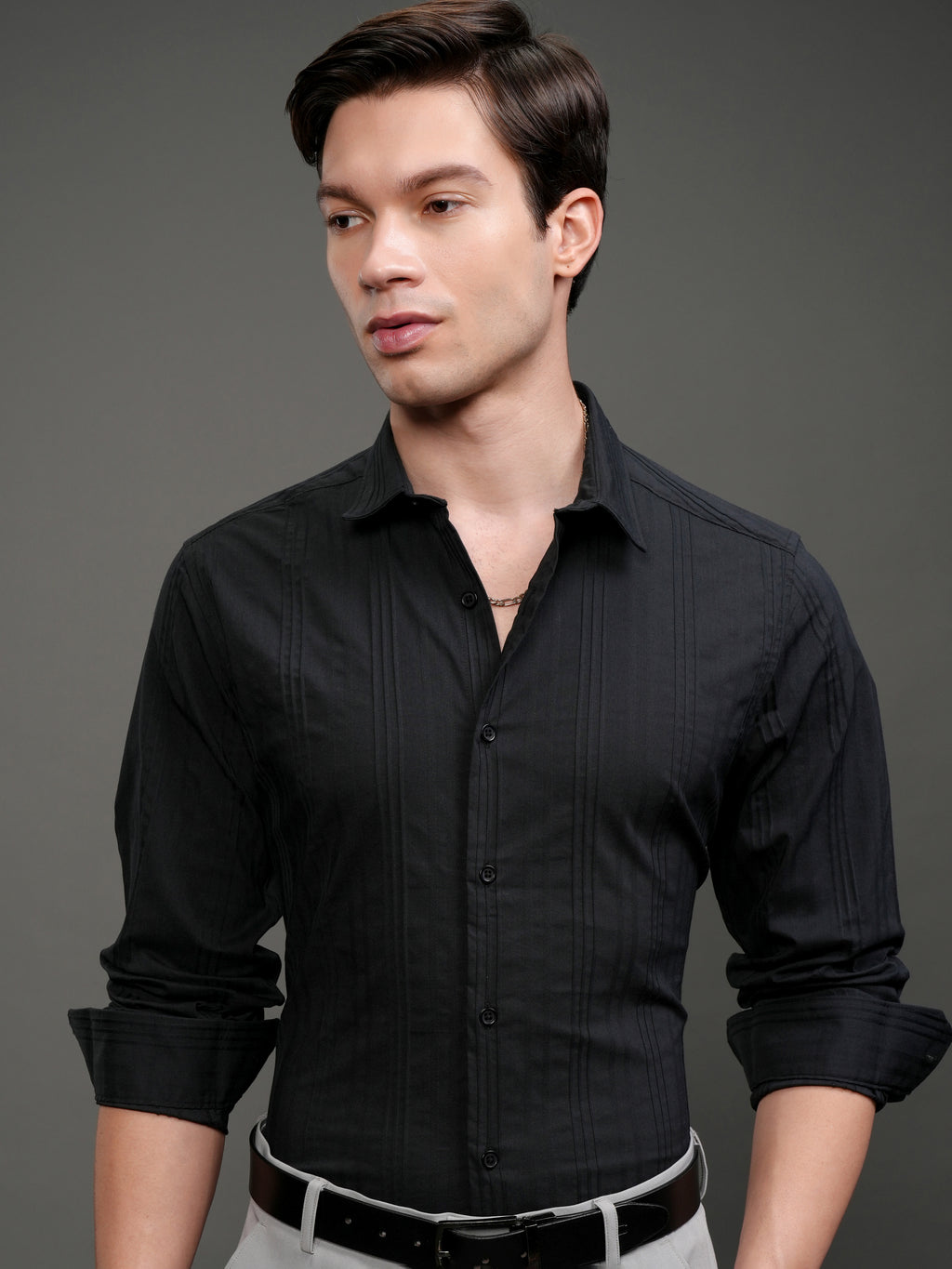 Highlander Men Black Striped Slim Fit Casual Shirt - Black - Image 1