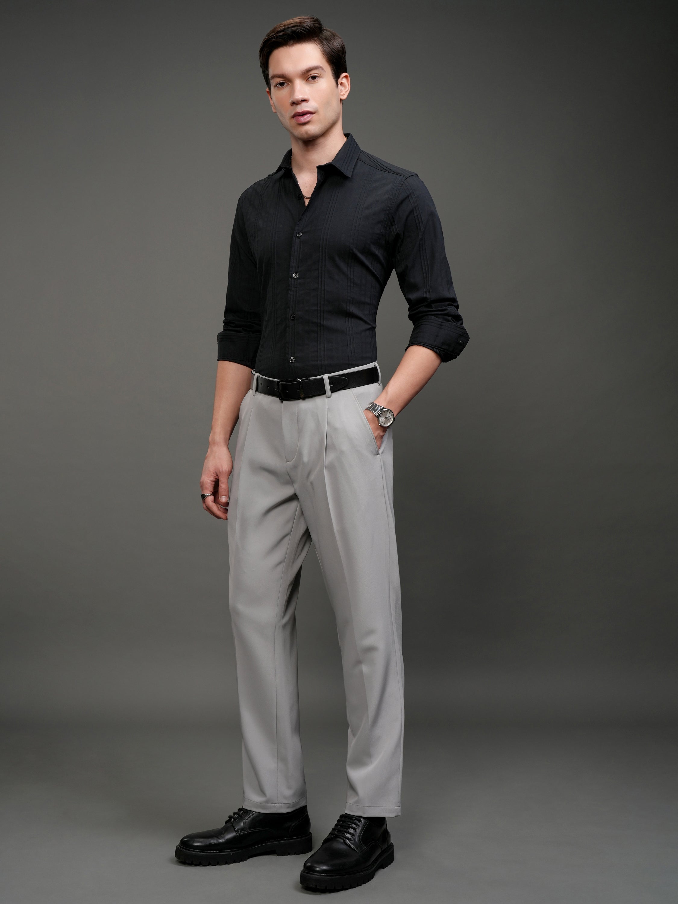 Highlander Men Black Striped Slim Fit Casual Shirt - Black - Image 2