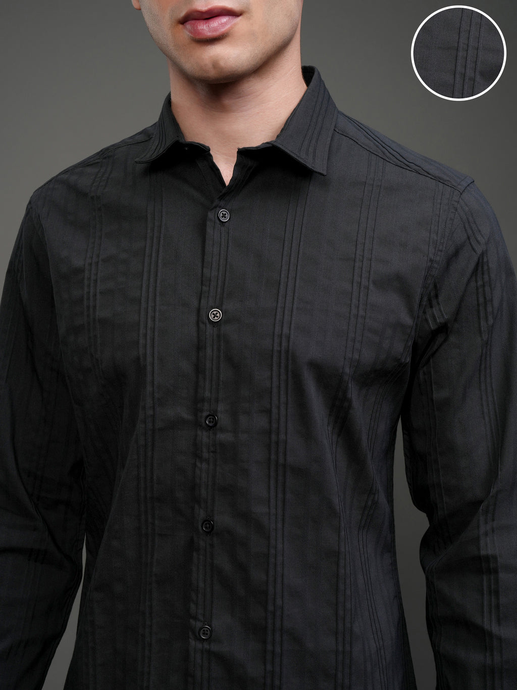 Highlander Men Black Striped Slim Fit Casual Shirt - Black - Image 5
