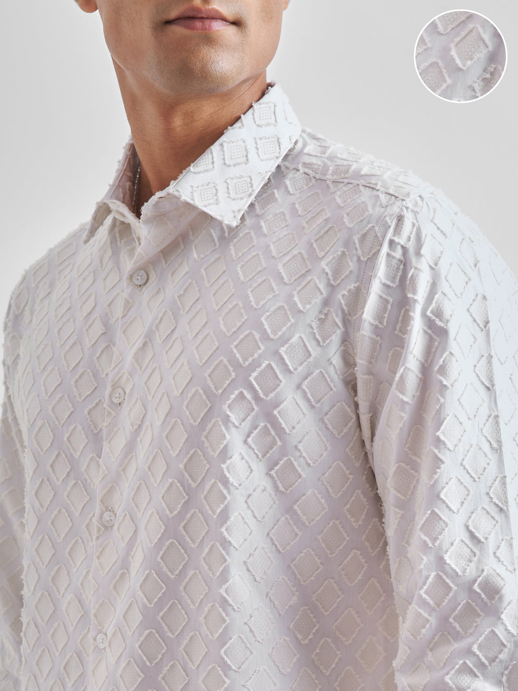 Highlander Men White Self Design Slim Fit Casual Shirt - White - Image 5