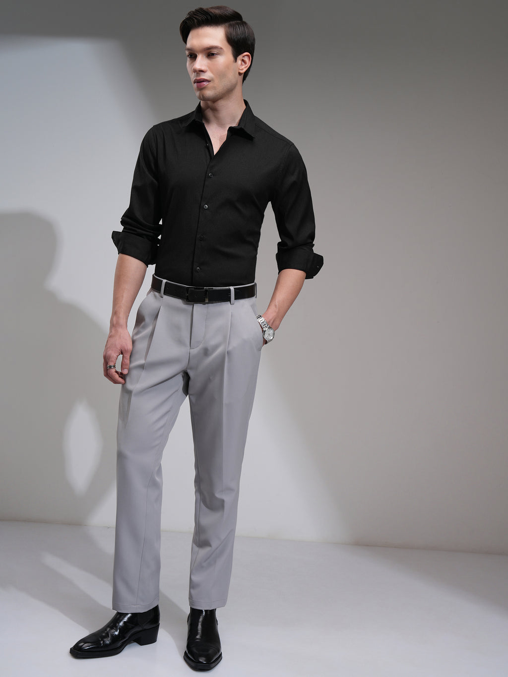 Highlander Men Black Solid Slim Fit Casual Shirt - Black - Image 2