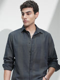 Highlander Men Navy Blue Self Design Slim Fit Casual Shirt - Navy Blue - Image 1