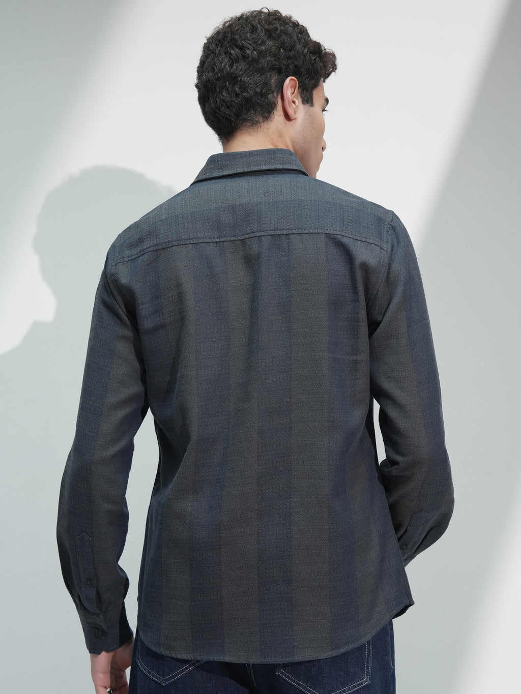 Highlander Men Navy Blue Self Design Slim Fit Casual Shirt - Navy Blue - Image 3