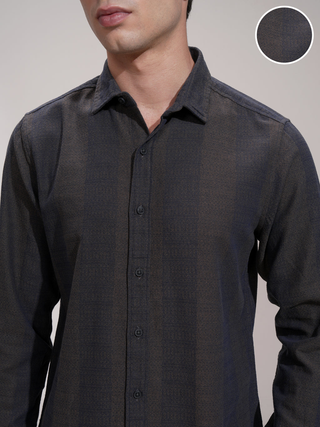 Highlander Men Navy Blue Self Design Slim Fit Casual Shirt - Navy Blue - Image 5