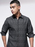 Highlander Men Charcoal Printed Slim Fit Casual Shirt - Charcoal - Image 1
