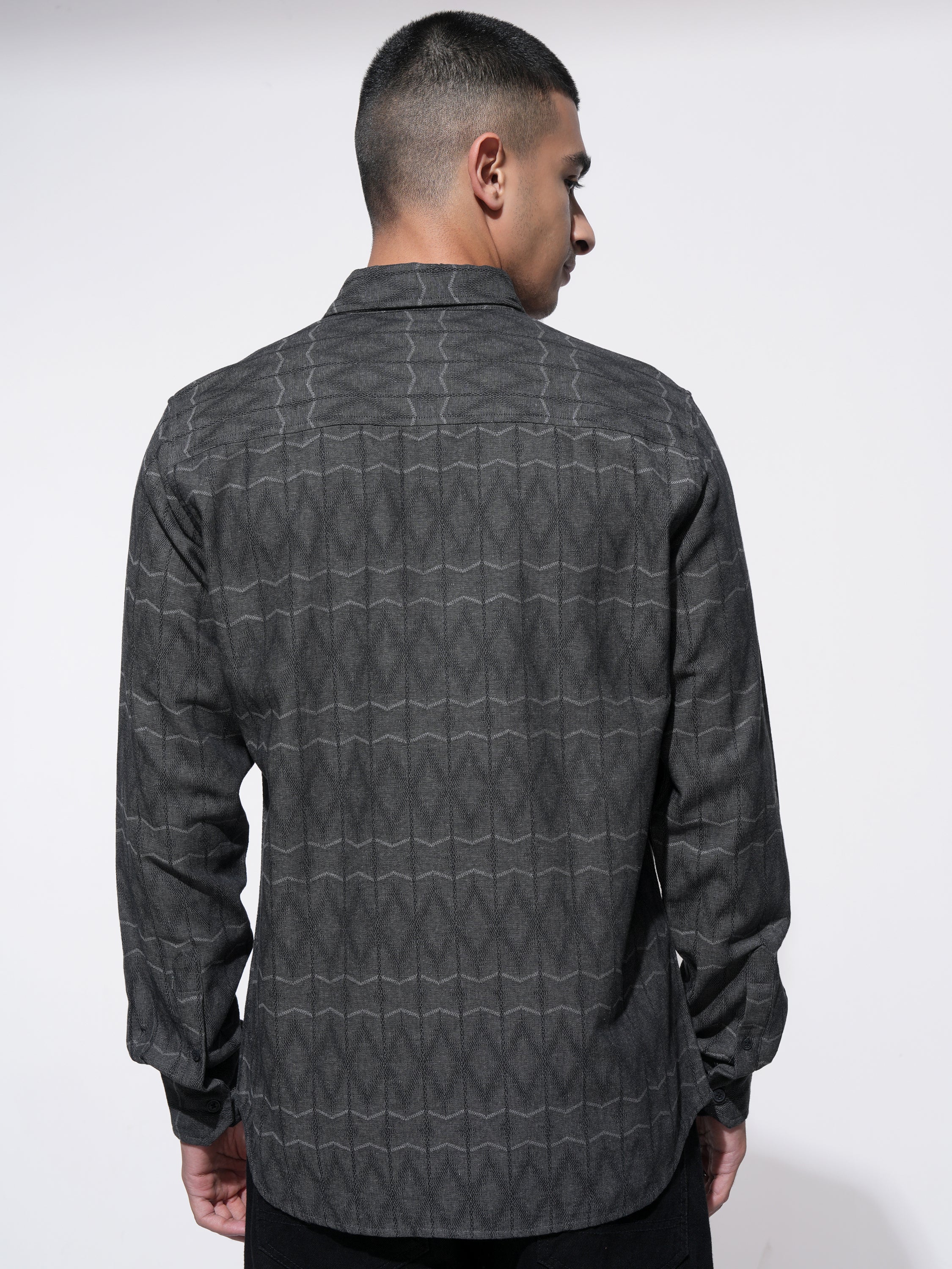 Highlander Men Charcoal Printed Slim Fit Casual Shirt - Charcoal - Image 3