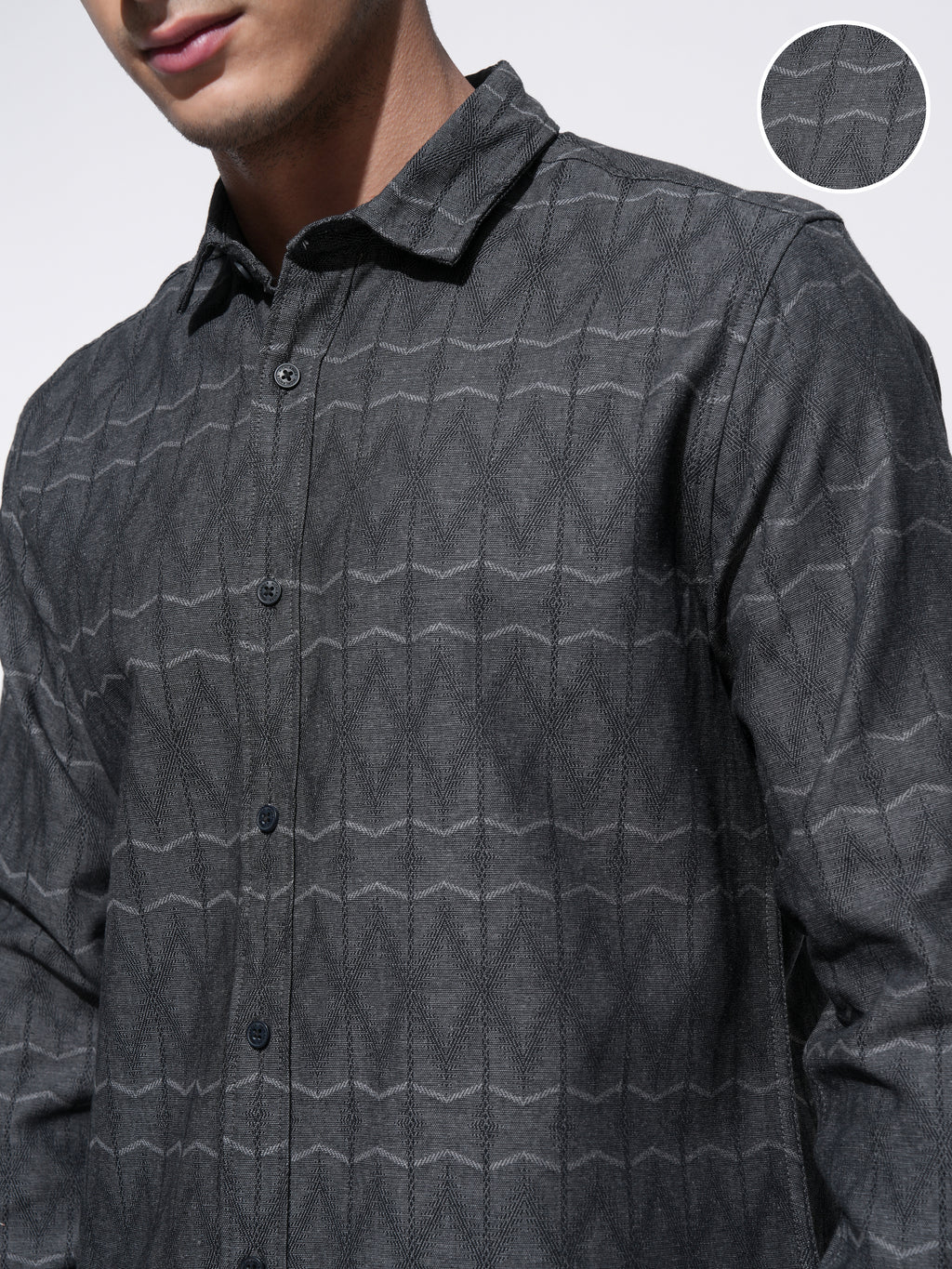 Highlander Men Charcoal Printed Slim Fit Casual Shirt - Charcoal - Image 5