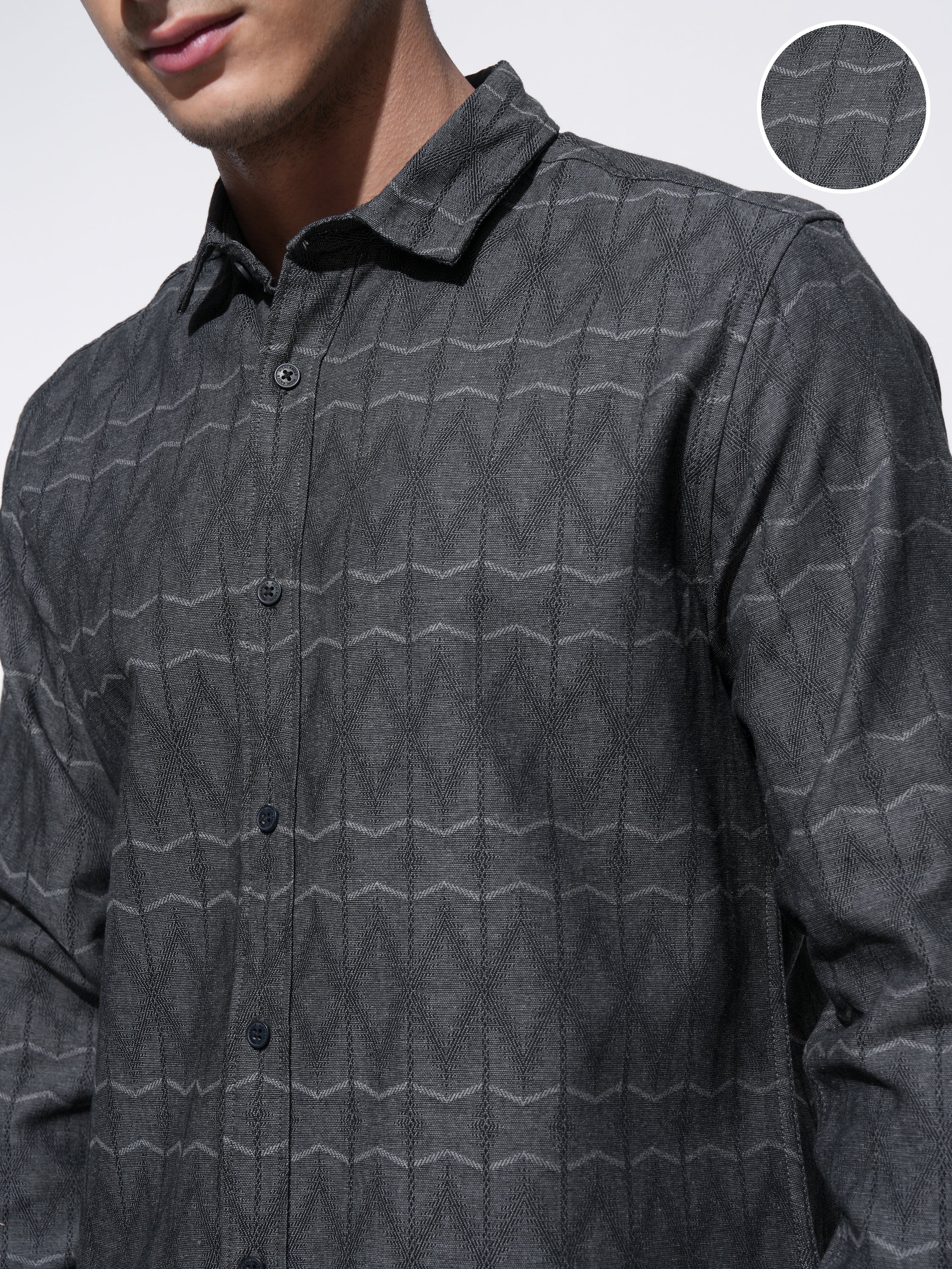 Highlander Men Charcoal Printed Slim Fit Casual Shirt - Charcoal - Image 5