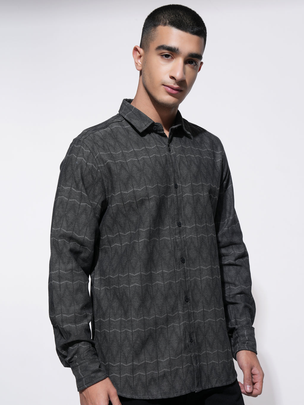 Highlander Men Charcoal Printed Slim Fit Casual Shirt - Charcoal - Image 6