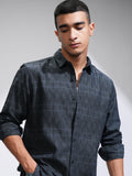 Highlander Men Navy Blue Printed Slim Fit Casual Shirt - Navy Blue - Image 1