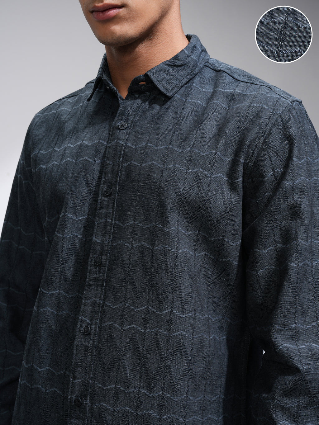 Highlander Men Navy Blue Printed Slim Fit Casual Shirt - Navy Blue - Image 5