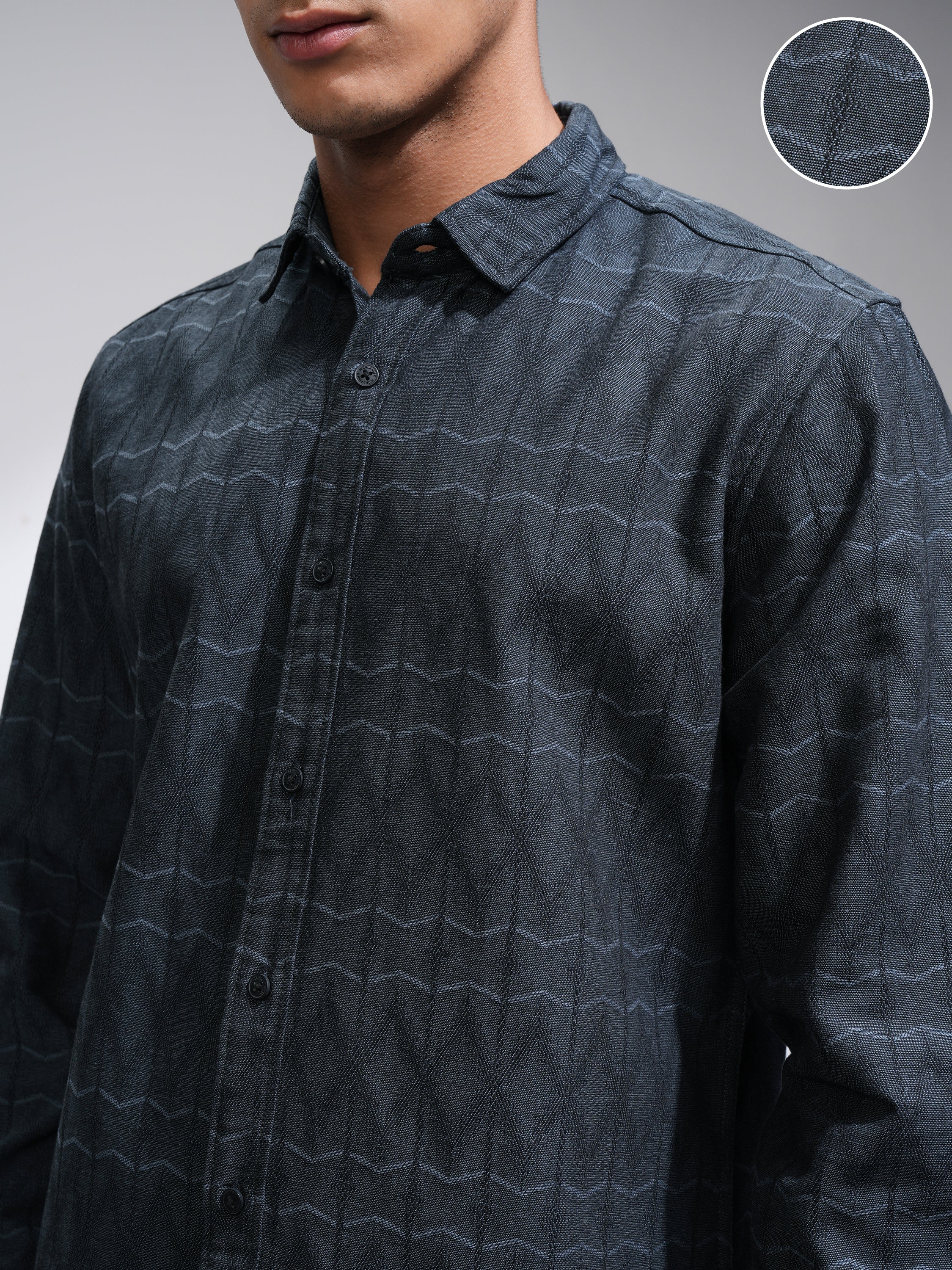 Highlander Men Navy Blue Printed Slim Fit Casual Shirt - Navy Blue - Image 5
