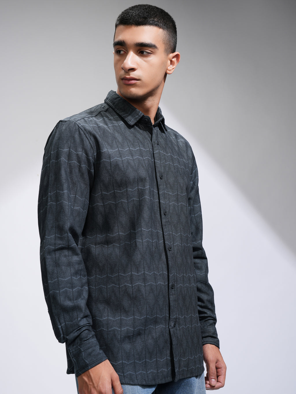 Highlander Men Navy Blue Printed Slim Fit Casual Shirt - Navy Blue - Image 6