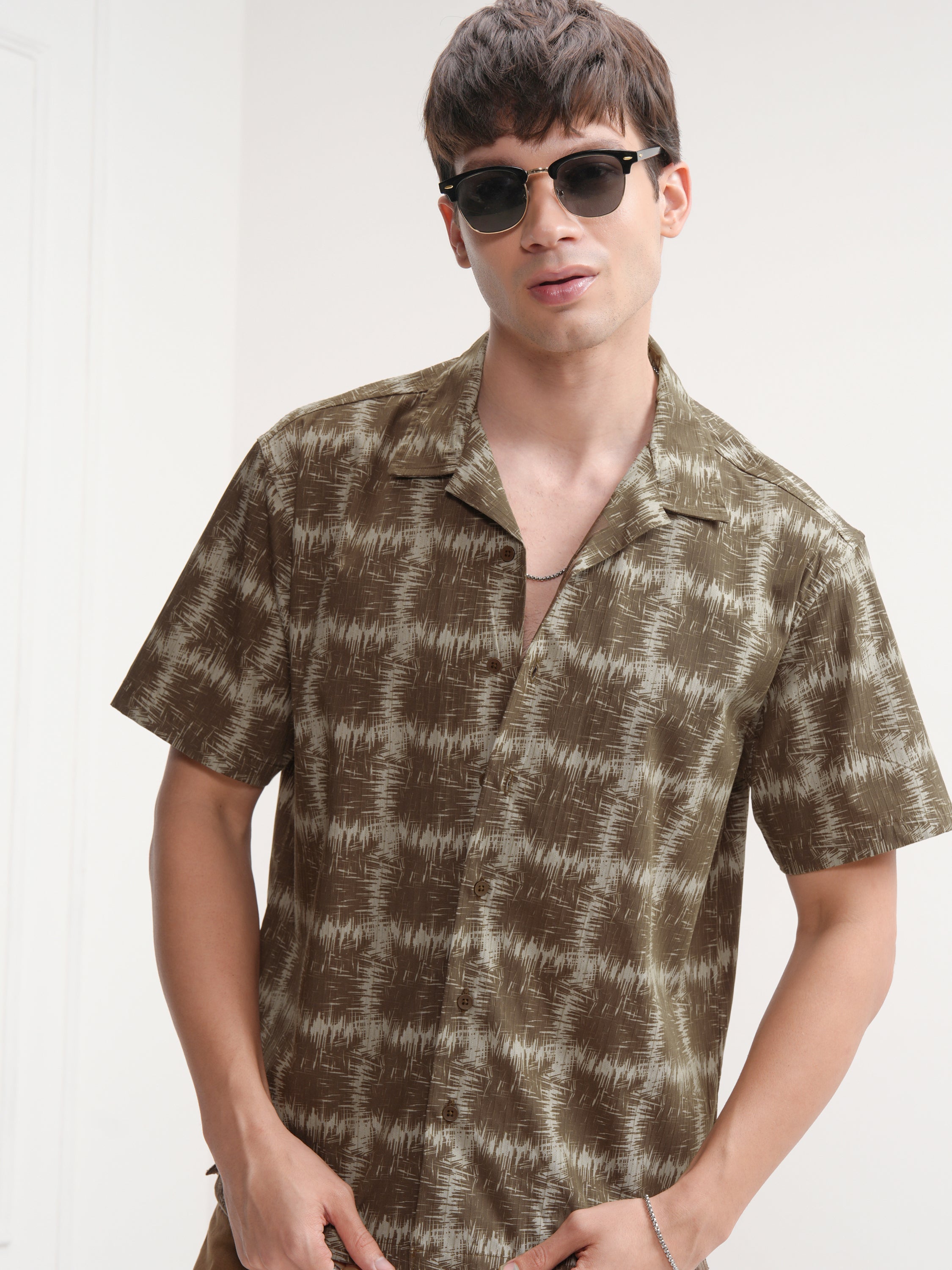 Highlander Men Olive Printed Relaxed Fit Casual Shirt - Olive - Image 1