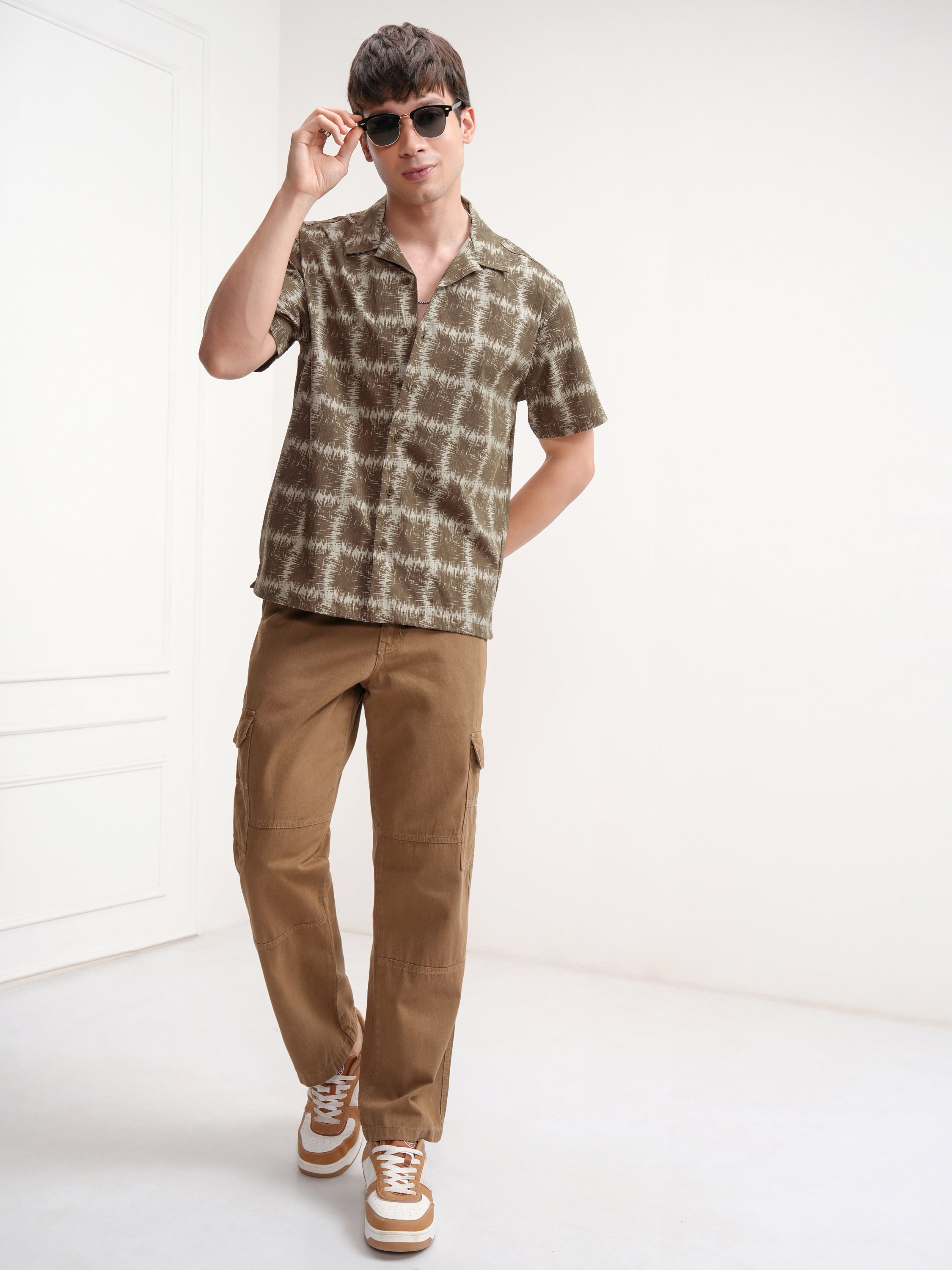 Highlander Men Olive Printed Relaxed Fit Casual Shirt - Olive - Image 2