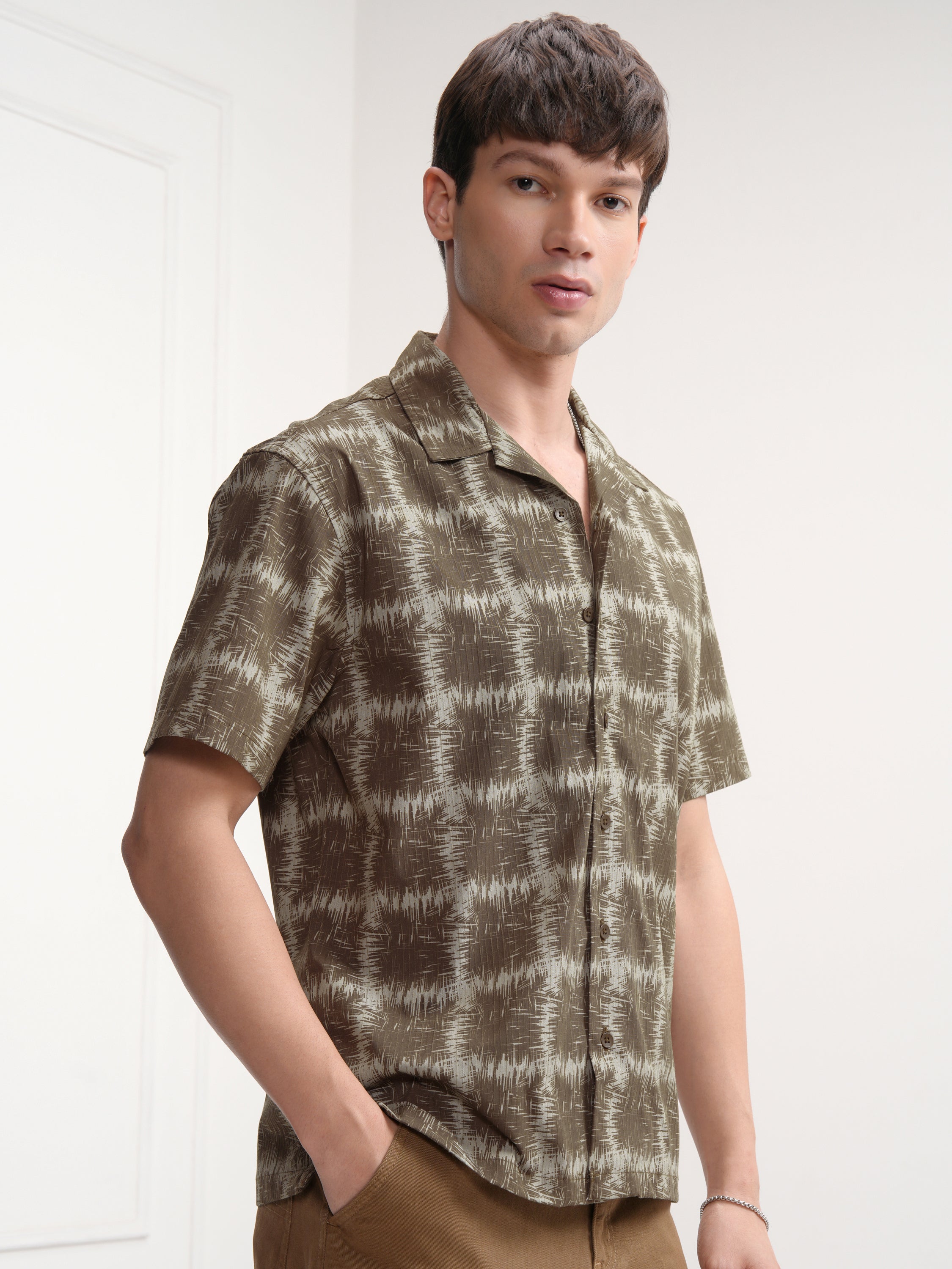 Highlander Men Olive Printed Relaxed Fit Casual Shirt - Olive - Image 6