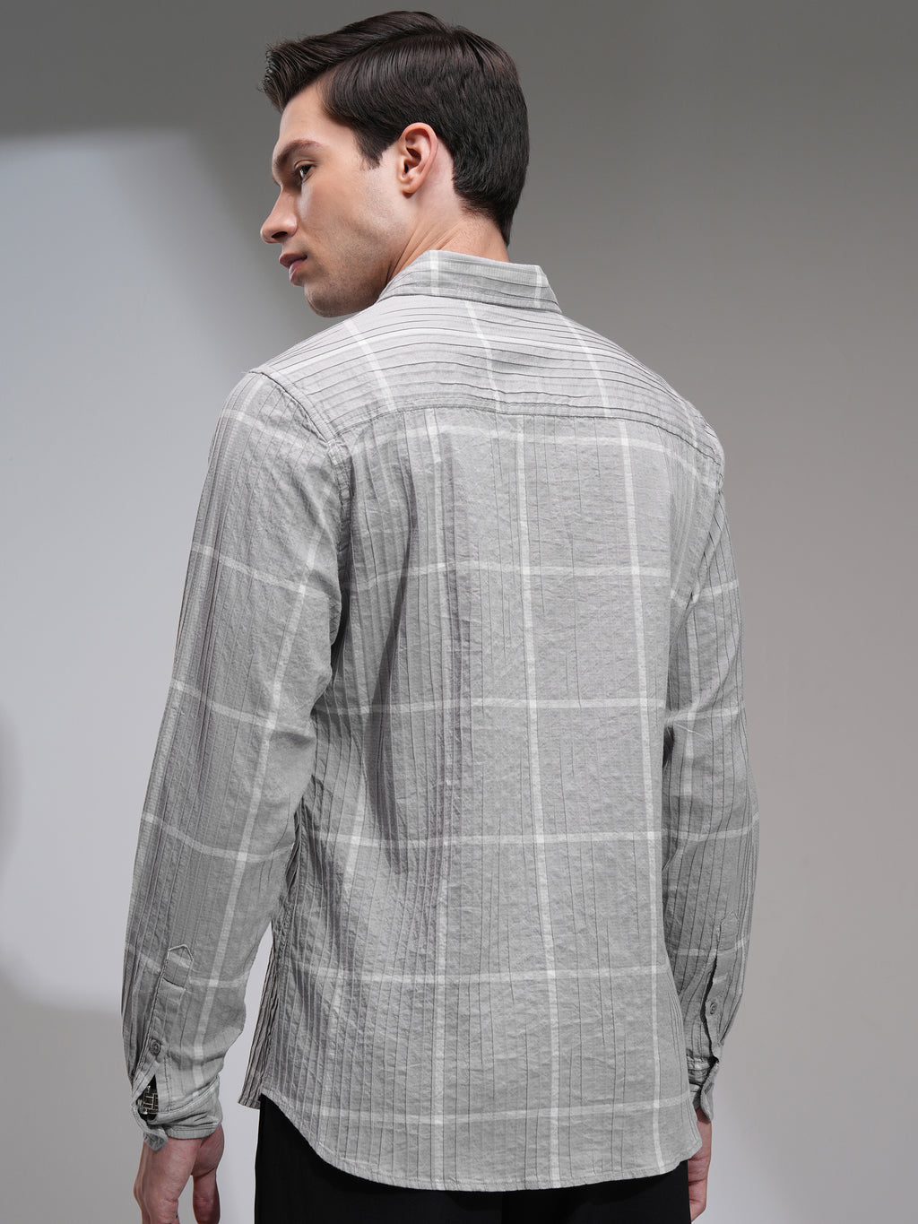 Highlander Men Grey Checked Slim Fit Casual Shirt - Grey - Image 3